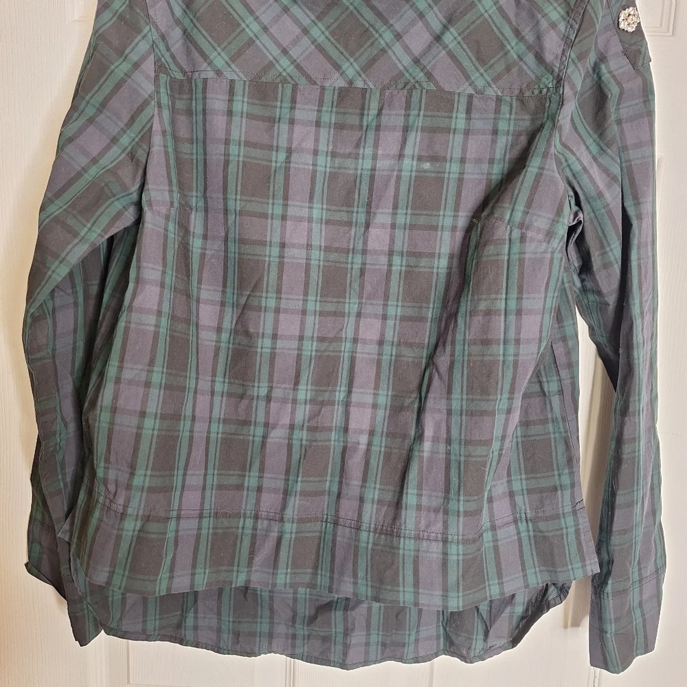 J. Crew Jewel Button Funnel Neck Plaid Shirt Size 8